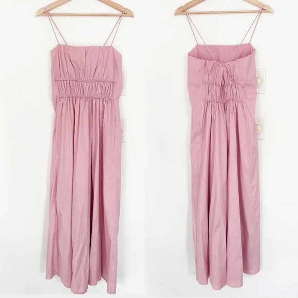 COS || Tie Back Gathered-waist Midi Dress Rose Pink 8 - Picture 2 of 10